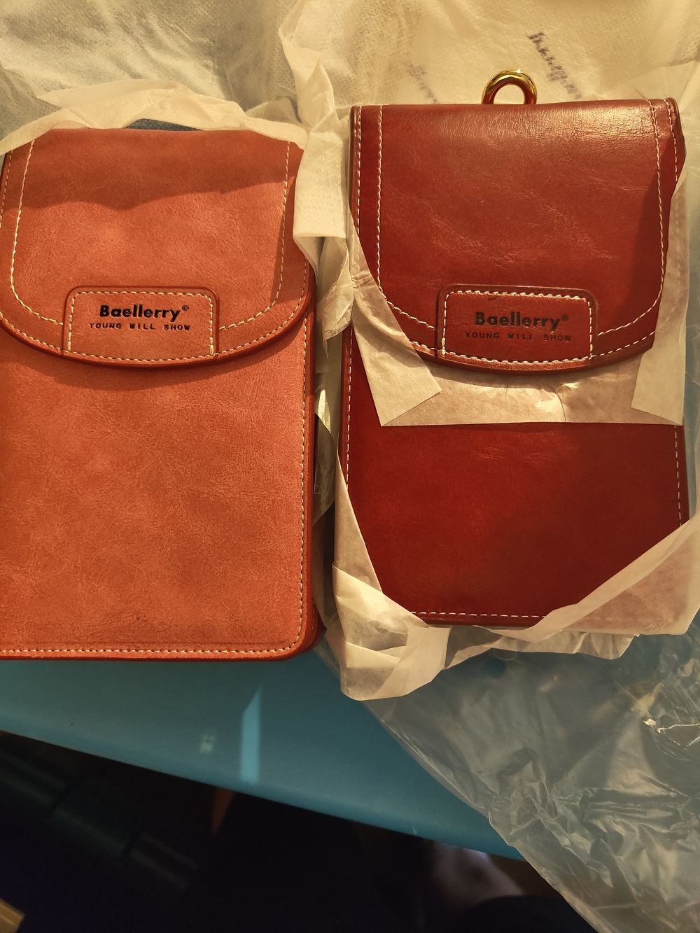 Bali Red Brown Leather Twin Crossbody Pouches